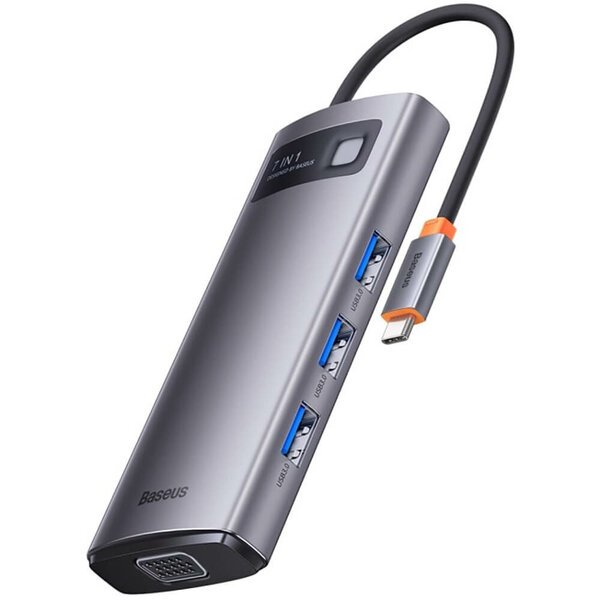 USB Hub Baseus Metal Gleam (WKWG040013) 7-in-1 Multifunctional Type-C HUB Docking Station Gray (Type-C to HDMI*1+USB3.0*3+PD*1+VGA*1+RJ45*1)