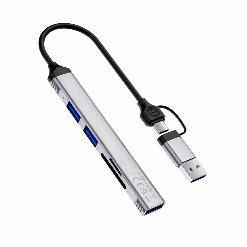 USB/Type-C HUB WiWU Wi-HB003 ZOLO 5 in 1 (USB 3.0) + (2хUSB 2.0) + SD Card+ MicroSD (Gray)