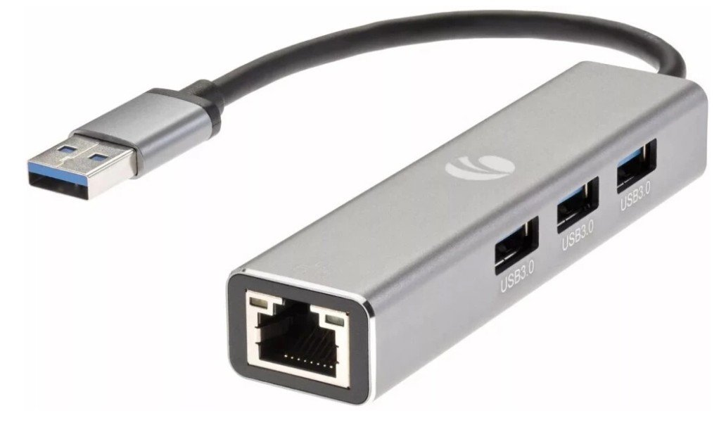 Переходник VCOM DH312A USB 3.0-RJ-45 1000Mbps+3 USB 3.0, Aluminum Shell, 0.2м
