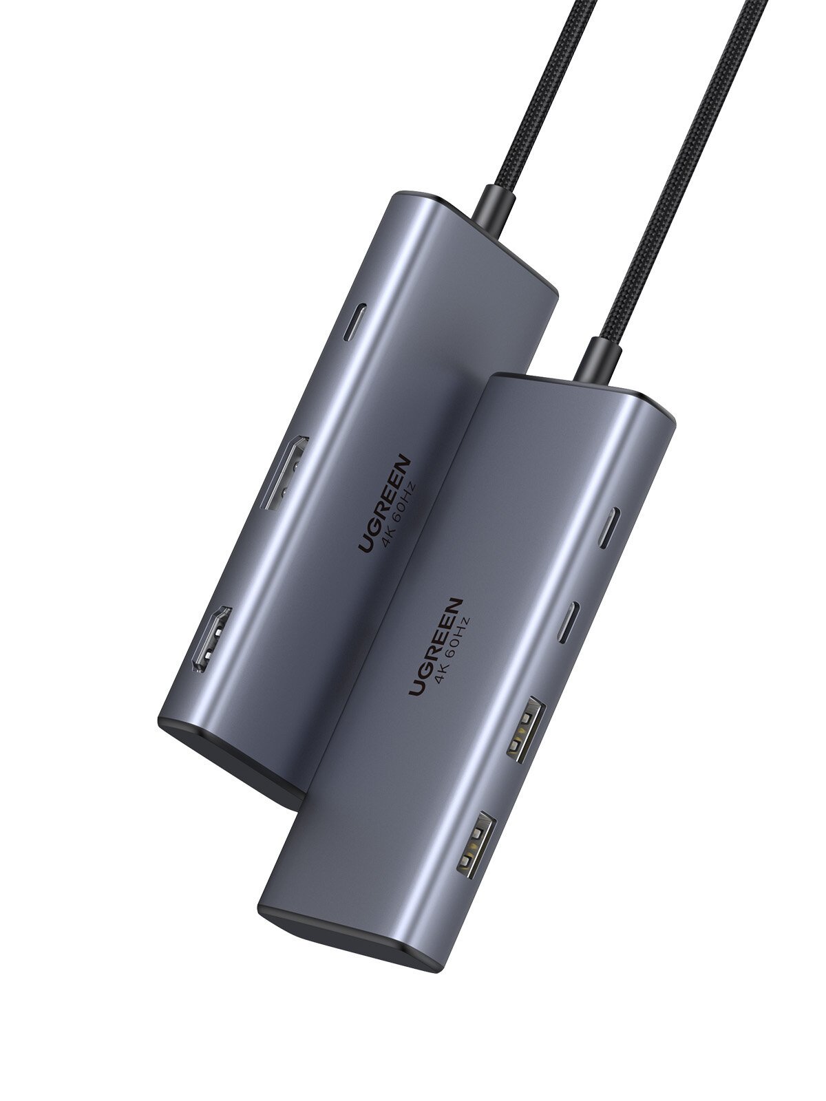 Хаб UGREEN CM498 (75902) 7-in-1 USB-C Hub With HDMI, DPx2, USB-Cx2, USB-A, USB-C PD. Цвет: серый космос