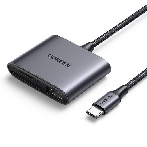 Кардридер UGREEN CM387 80798 USB-C to SD/TF+USB 2.0 Memory Card Reader space gray