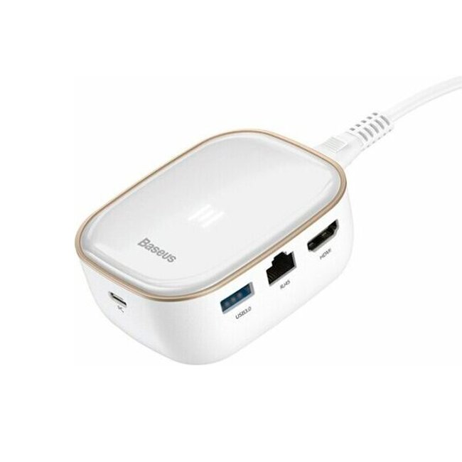 USB-концентратор Baseus, CAHUB-AU02, AC Multifunctional, USB3.0*2+4K HD*1+SD/TF*1+RJ45, цвет: белый