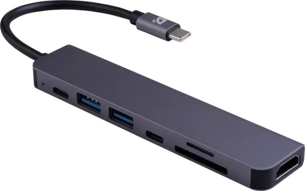 Концентратор-USB (хаб) DEFENDER HB-04 Type-C, разъемы: SD/TF/HDMI/USB 3.0/Type-C PD 100W (1/35/280)