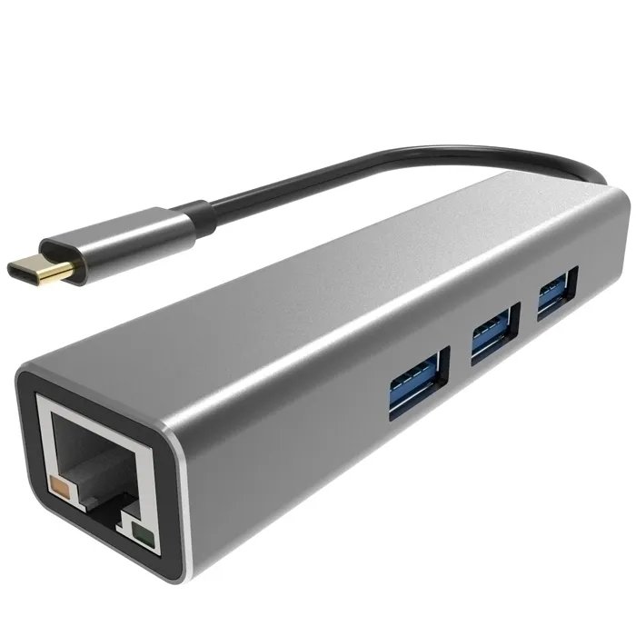 USB-концентратор USB 3.1 Type-Cm --> RJ-45+3port USB3.0(f) Aluminum Shell VCOM <DH311A> (1/150)