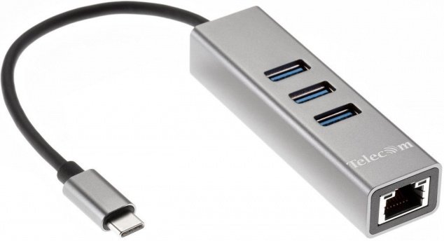 USB-концентратор USB 3.1 Type-C -->RJ-45 1000Mbps +3 USB3.0, Aluminum Shell, 0.2м Telecom <TA311C> (1/140)