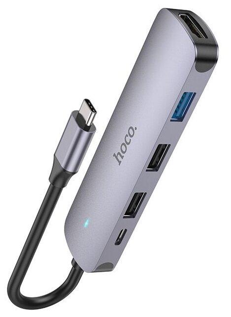 Адаптер HOCO HB27 Type-C multi-function converter(HDTV+USB3.0+USB2.0*2+PD) (серый)