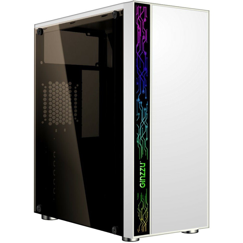 Корпус Ginzzu A390 White Window RGB подсветка 1*USB 3.0, 2*USB 2.0, AU