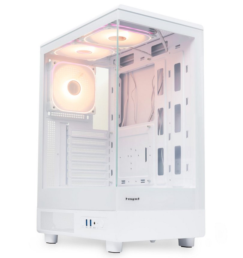 Корпус HSPD F510 (F510-TGWH-ARGB), без БП, Panoramic Mid Tower, White, TG, 0.5 SPCC, 3x120mm ARGB ATX, mITX 180/280/160mm 1x2.5", 7xPCI 2xUSB-