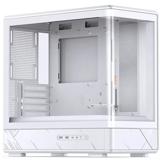Корпус JONSBO D200 White без БП, бок. пан. из закал. стекла (панорама), mini-ITX, micro-ATX, белый