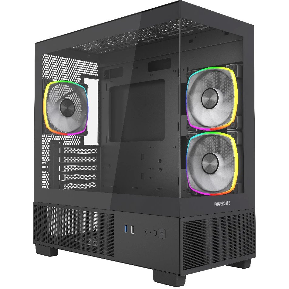 Корпус Powercase Vision Micro M3B (CVMMB-A3), Tempered Glass, 3x 120mm ARGB PWM Fan, чёрный, mATX