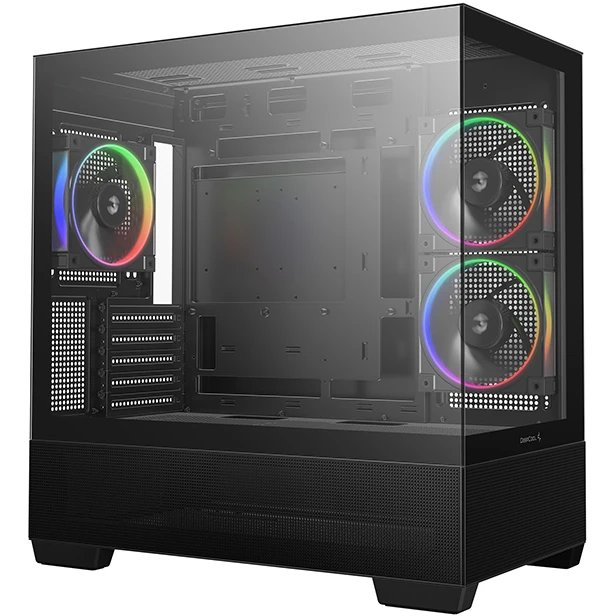 Корпус Deepcool CG380 3F без БП, боковое окно (панорама), 3x120mm ARGB PWM вентилятора, черный, mATX