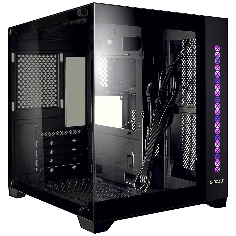 Корпус Ginzzu V320 RGB подсветка, закаленное стекло 1*USB 3.0,1*USB 2.0, AU mATX