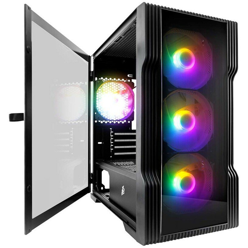 Корпус 1STPLAYER Trilobite T3-G T3-G-BK-4F1 Black mATX TG 4x 120mm LED fans inc