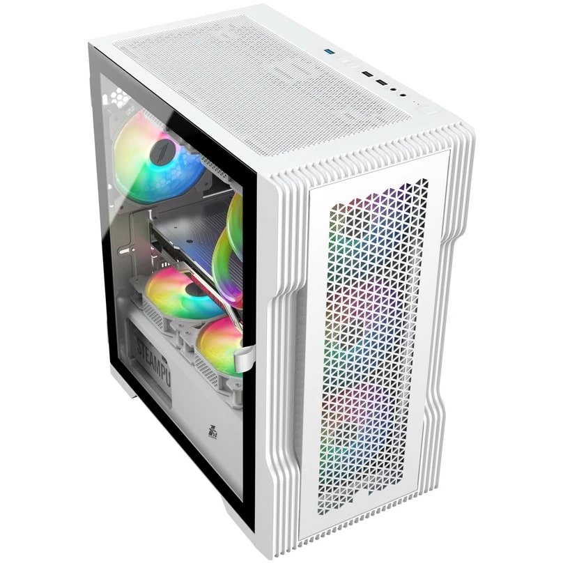Корпус 1STPLAYER Trilobite T3 T3-WH-4F1-W White mATX TG 4x 120mm LED fans inc