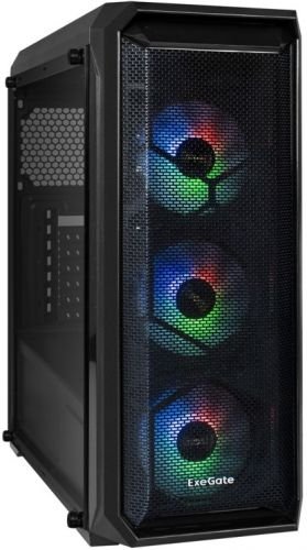 Корпус ExeGate EX289023RUS Miditower i3 NEO (ATX, без БП, 2*USB+1*USB3.0, HD аудио, черный, 3 вент. 12см с RGB подсветкой)