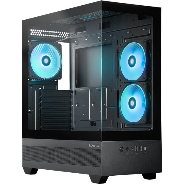 Корпус CHIEFTEC Vista GT-01B-OP, TG (aquarium), 3x120mm ARGB Fan, mini-ITX, mATX, ATX, черный