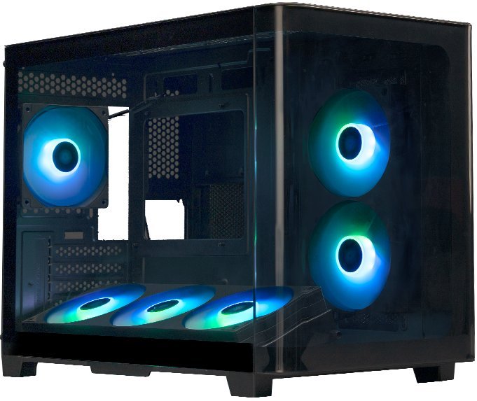 Корпус XASTRA QR500M 6ARGB-FC-C6-UC Black (QR500M-1FA36A-1FA24A-1FC12A-C6-UC) mATX/Aquarium/2 Curve Glass/360mm+240mm+120mm ARGB PWM FM fans