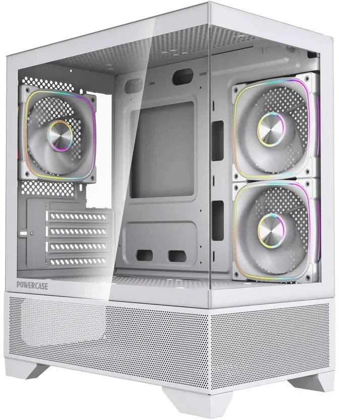 Корпус Powercase Vision Micro M4W (CVMM4W-A3), Tempered Glass, Type-C, 3x 120mm ARGB PWM Fan, белый, mATX