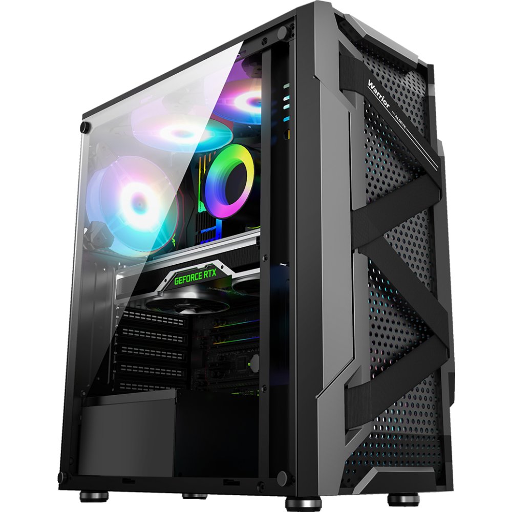 Корпус ALSEYE Warrior-B Mini-ITX/Micro ATX/ATX, USB2.0*2+HD Audio+USB3.0*1, "H.D.D.(3.5")*2pcs+S.S.D(2.5")*2pcs, 354*185*413mm"