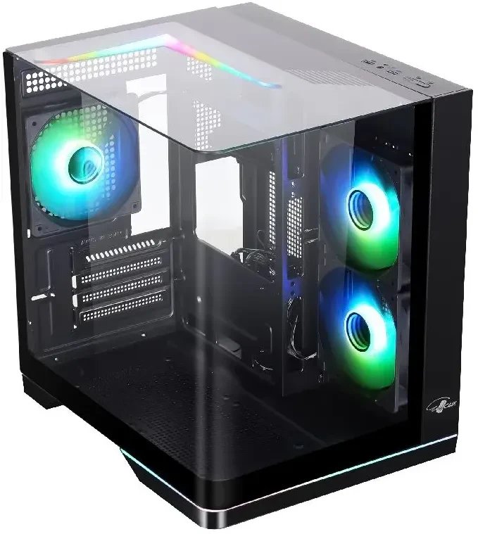 Корпус Eurocase M2751 черный, без БП, mATX, боковая и фронтальная панель из закалённого стекла, USB 3.0, USB Type-C