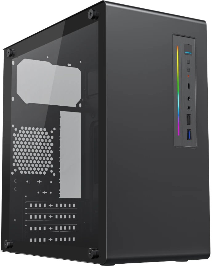 Корпус Foxline FL-728TG (FL-728TG-U3C), без БП, mATX, TG, 1xUSB3.0+1xUSB2.0+1xType-C(USB2.0)+1xARGB strip on front, Black