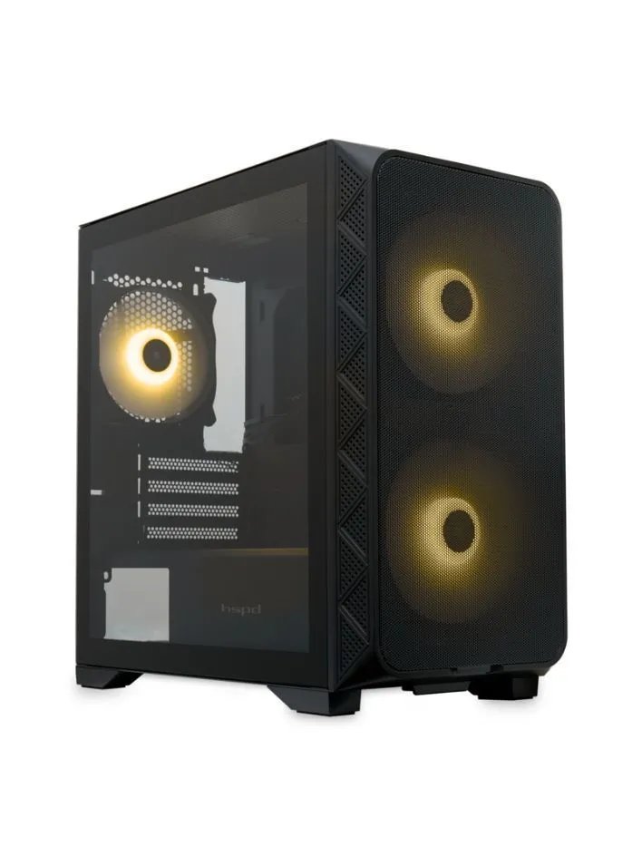 Корпус HSPD M321 (M321-TGBK-ARGB), Mesh Mini-tower, Black, slide TG, 0.45 SPCC, 2x140mm ARGB+1x120mm ARGB mATX