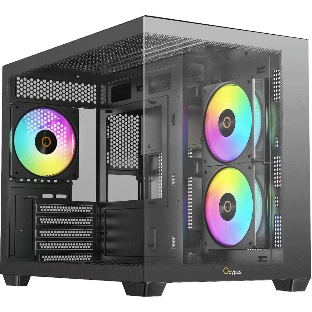 Корпус Ocypus Gamma C54 BK ARGB (Gamma-C54-BKD300XX-GL), без БП, Midi-Tower, TG, 3x120mm 1xUSB-A 3.0 + 2xUSB 2.0, mATX, mITX Black