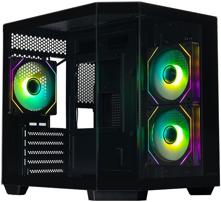 Корпус XASTRA QT400M 3ARGB-C6-AC Black (QT400M-3FM12A-C6-AC) mATX/Aquarium/Screewless/3x120mm ARGB PWM FM fans/Argb+PWM HUB 6port/Type-C+USB3.0