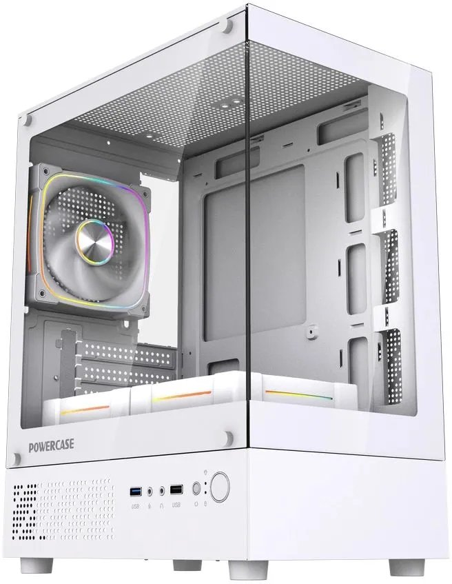Корпус Powercase Vision Micro M1 ARGB (CVMM1W-A3), Tempered Glass, 3x 120mm ARGB fans, белый, mATX