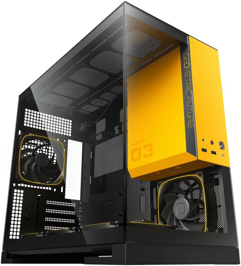 Корпус Geometric Future Model 3 Black Yellow with fans (1AM3NZBY00110) / mATX / 5x120mm ARGB fans