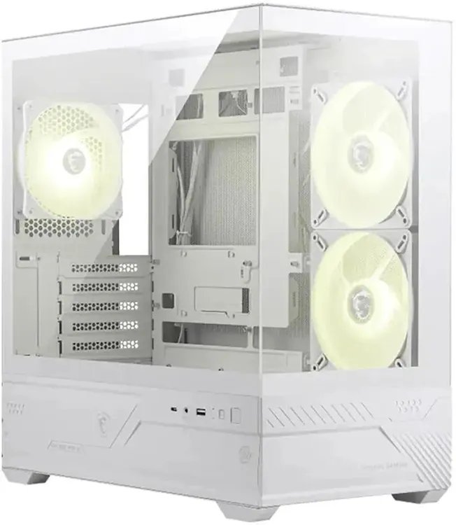 Корпус MSI Mag Pano M110R White (306-7G33W21-JA4), Micro-ATX, 1xUSB 3.2 Gen 1, 1xUSB 3.2 Gen2x2 Type-C, 2x140mm, ARGB Reverse Blade Fan