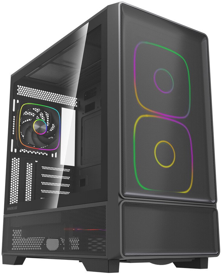 Корпус Powercase AX5 (CJXA-A5), Black, TG, Type-C, 2x 140mm +3x 120mm ARGB PWM Fans, Nylon filters, чёрный, ATX