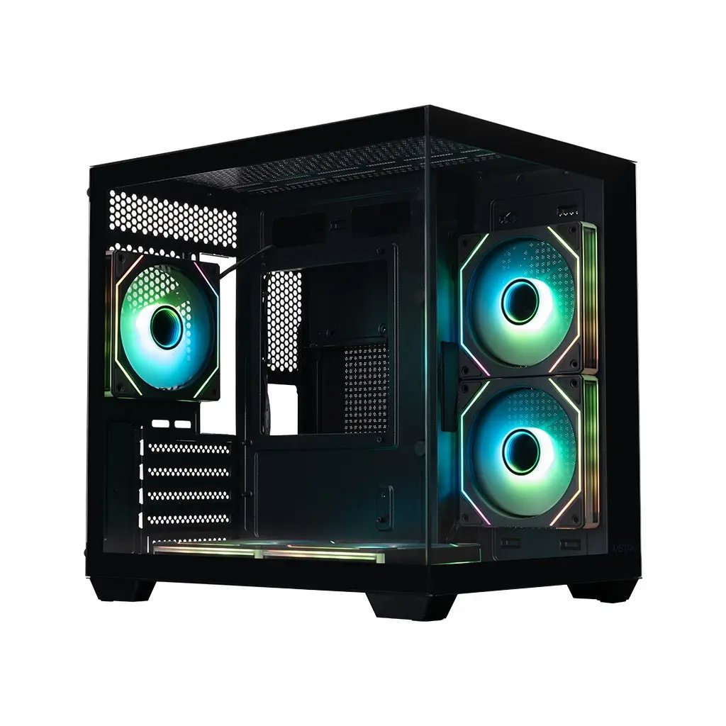 Корпус XASTRA QW400M 5ARGB-C6-AC Black (QW400M-5FM12A-C6-AC) mATX/Aquarium/Screewless/5x120mm ARGB PWM FM fans/Argb+PWM HUB 6port