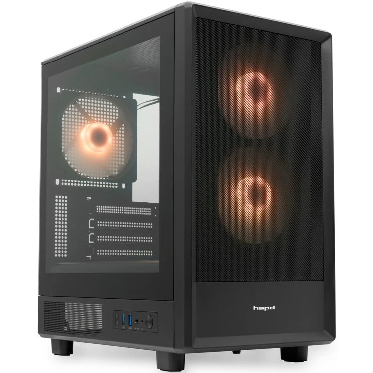 Корпус HSPD M310 (M310-TGBK-ARGB), без БП, Mesh Mini-tower, Black, TG, 0.4 SPCC, 3x120mm ARGB mATX, mITX 180/280/160mm 1x2.5", 4xPCI 2xUSB-A