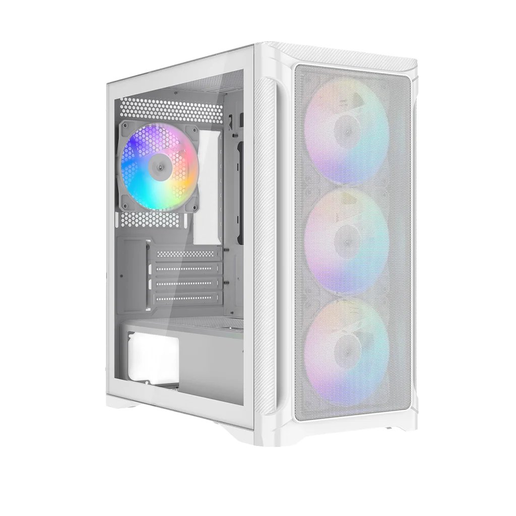 Корпус SAMA S31 White (S31-WHMMA4X1-GL) без БП, Midi-Tower, TG, 4x120mm ARGB, 2xUSB 3.0 + 1xUSB 3.2 Type-C, mATX, mITX