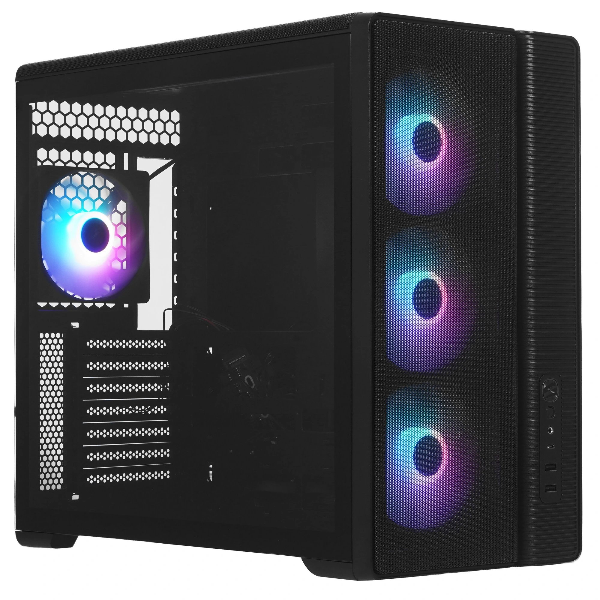 Корпус SAMA S50 Black (S50-BKAGA4X1-GL) без БП, Midi-Tower, TG, 4x120mm ARGB, 2xUSB 3.0 + 1xUSB 3.2 Type-C, ATX, mITX