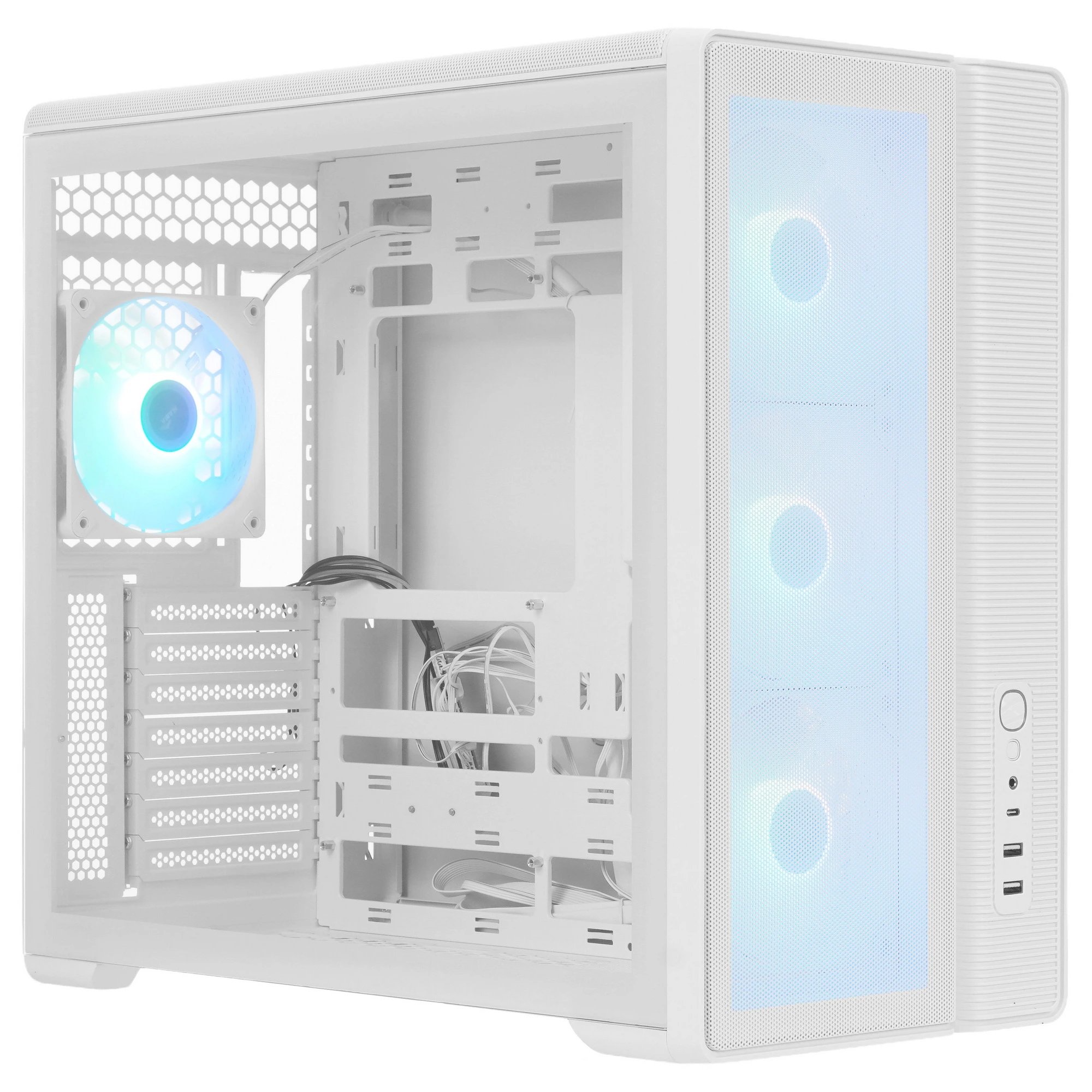 Корпус SAMA S50 White (S50-WHAGA4X1-GL) без БП, Midi-Tower, TG, 4x120mm ARGB, 2xUSB 3.0 + 1xUSB 3.2 Type-C, ATX, mITX