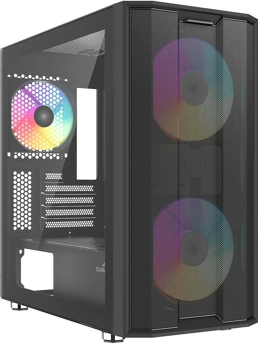 Корпус SAMA S30 Black (S30-BKMPA3X1-GL), без БП, Midi-Tower, TG, 2x140mm + 1x120mm ARGB, 1xUSB 3.0 3.1 Type-C, mATX, mITX