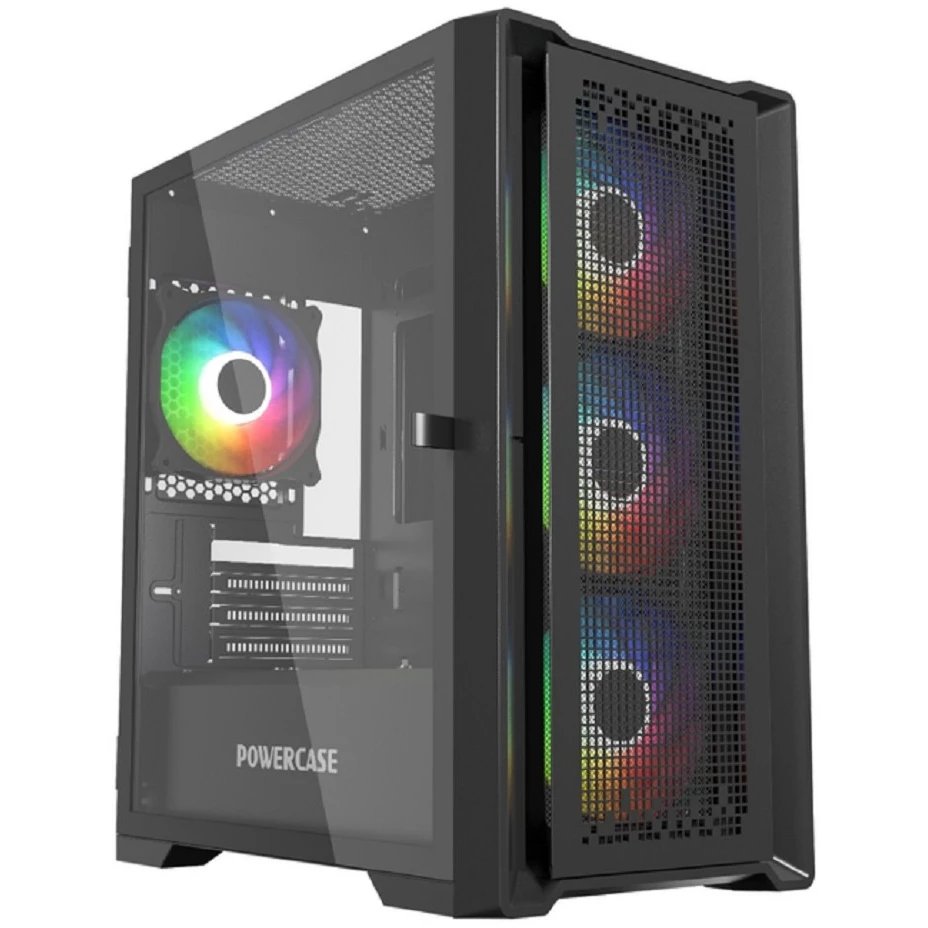 Корпус Powercase ByteFlow Micro Black (CAMBFB-A4), Tempered Glass, 4х 120mm ARGB fans, ARGB HUB, чёрный, mATX
