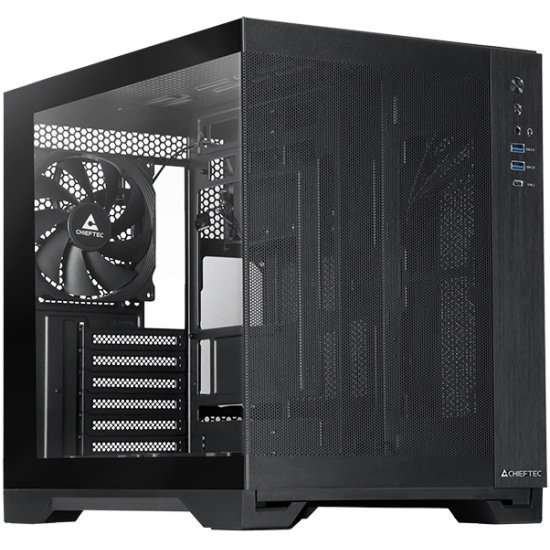 Корпус CHIEFTEC Visio Air GM-30B-M-OP без БП, боковая панель из закаленного стекла, 3xPWM 140мм вентилятора, черный, ATX