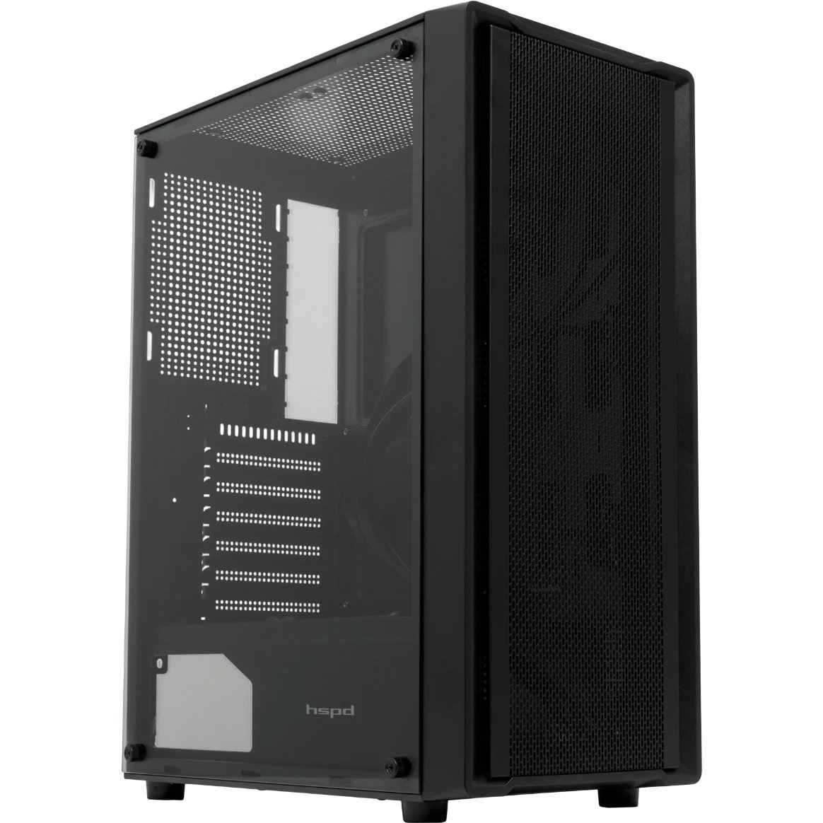 Корпус HSPD M530 (M530-TGBK), без БП Mesh Mid Tower, Black, TG, 0.4 SPCC, no fans ATX, mITX 155/290/200mm 2x2.5", 7xPCI 1xU