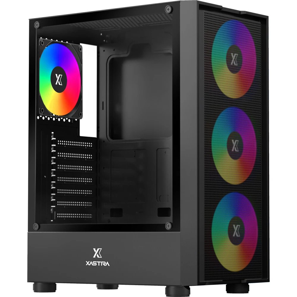 Корпус XASTRA A302 4FRGB Black (A301-BK-FC120FRGB-4F-GL) ATX/Mesh/ tempered glass / 4x120mm FC120-FRGB fans