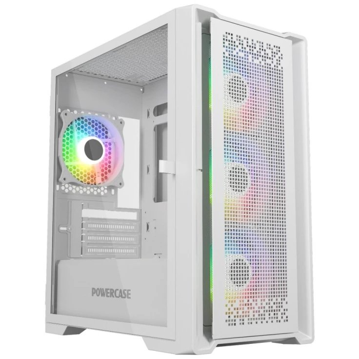 Корпус Powercase ByteFlow Micro White (CAMBFW-A4), Tempered Glass, 4х 120mm ARGB fans, ARGB HUB, белый, mATX