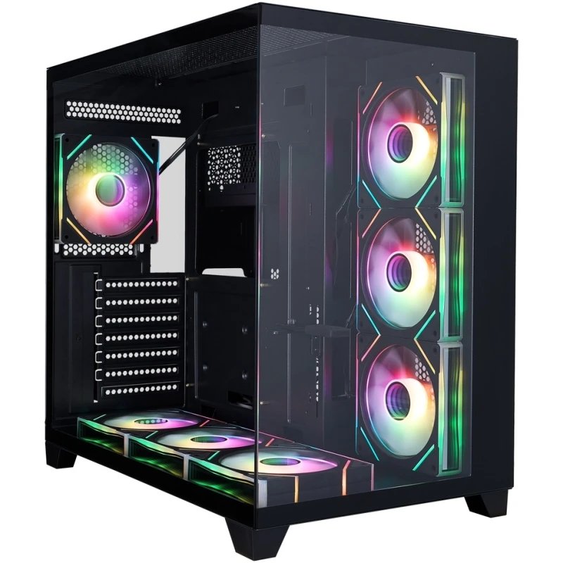 Корпус 1STPLAYER Megaview MV8-TP ARGB Black (MV8-TP-BK-6FC7R-1FC7-HUB2) / ATX / 7x120mm ARGB fans hub