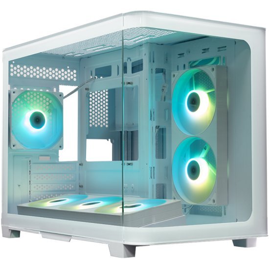 Корпус XASTRA QR500M 6ARGB-FC-C6-UC White (QR500M-1FA36A-1FA24A-1FC12A-C6-UC-WH) mATX/Aquarium/2 Curve Glass/1x360mm+1x240mm+1x120mm ARGB PWM FM fans