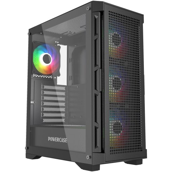 Корпус Powercase Ultimate Black (CUB-A4), Tempered Glass, 4x 120mm ARGB fans, ARGB HUB, чёрный, ATX