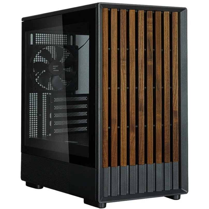 Корпус ZALMAN P10 Namu, MATX, Black, Window, Front Cover Walnut, 2x3.5", 3x2.5", 1xUSB Type-C, 1xUSB3.0, Front 2x120mm, Rear 1x120mm ARGB