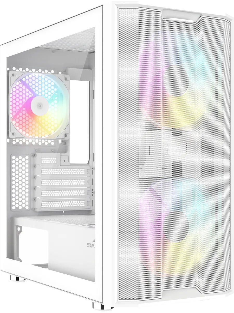 Корпус SAMA S30 White (S30-WHMPA3X1-GL), без БП, Midi-Tower, TG, 2x140mm + 1x120mm ARGB, 1xUSB 3.0 3.1 Type-C, mATX, mITX