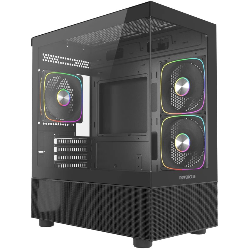 Корпус Powercase Vision Micro M2 ARGB (CVMBM2-A3), Tempered Glass, 3x 120mm ARGB PWM Fan, чёрный, mATX