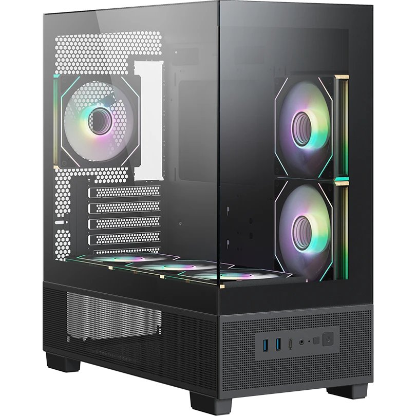 Корпус XASTRA Q500M 6ARGB-C10-UC Black (Q500M-6FM12A-C10-UC) mATX/Aquarium/Screewless/ 6x120mm ARGB PWM FM fans/Argb+PWM HUB 10port/ Type-C
